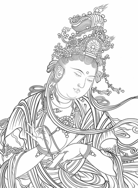 半身像敦煌榆林窟普贤菩萨白描底稿工笔佛像人物线稿线描纸质打印