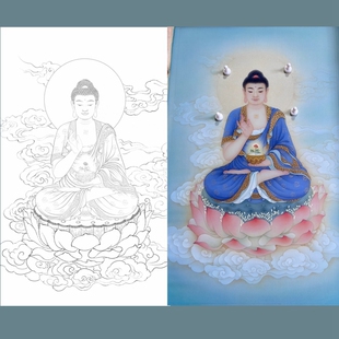 高清药师佛白描底稿工笔佛像人物线稿线描实物纸质打印稿非宣纸