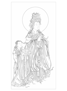 高清献寿图白描底稿工笔画线稿传统人物线描实物纸质打印稿非宣纸