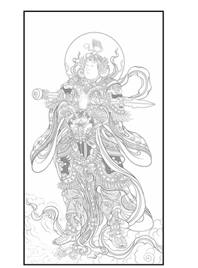 高清法海寺壁画韦陀白描底稿佛像人物线稿纸质打印临摹勾线练习