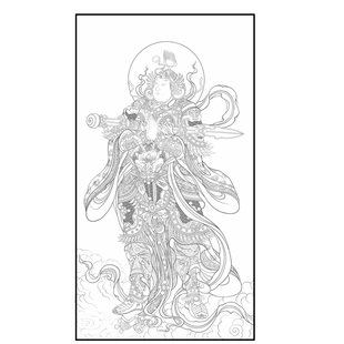 高清法海寺壁画韦陀白描底稿佛像人物线稿纸质打印临摹勾线练习