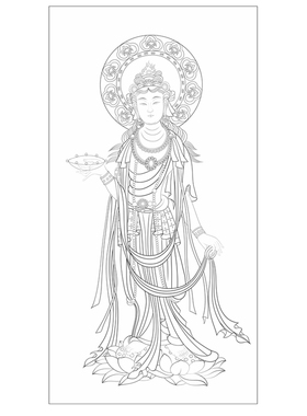 张大千敦煌观世音菩萨白描底稿工笔画佛像线稿线描实物打印勾线