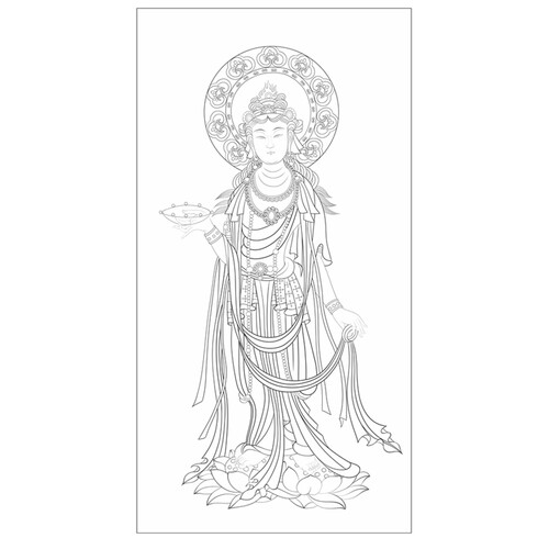 张大千敦煌观世音菩萨白描底稿工笔画佛像线稿线描实物打印勾线