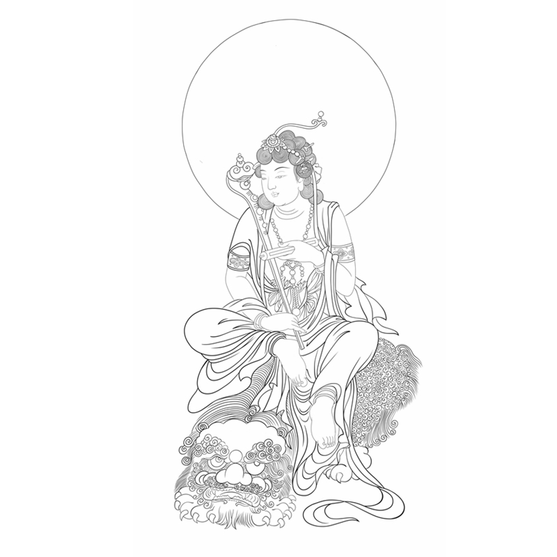 工笔画佛像人物文殊菩萨白描底稿临摹勾线线描实物纸质打印线稿