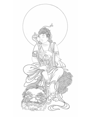 工笔画佛像人物文殊菩萨白描底稿临摹勾线线描实物纸质打印线稿