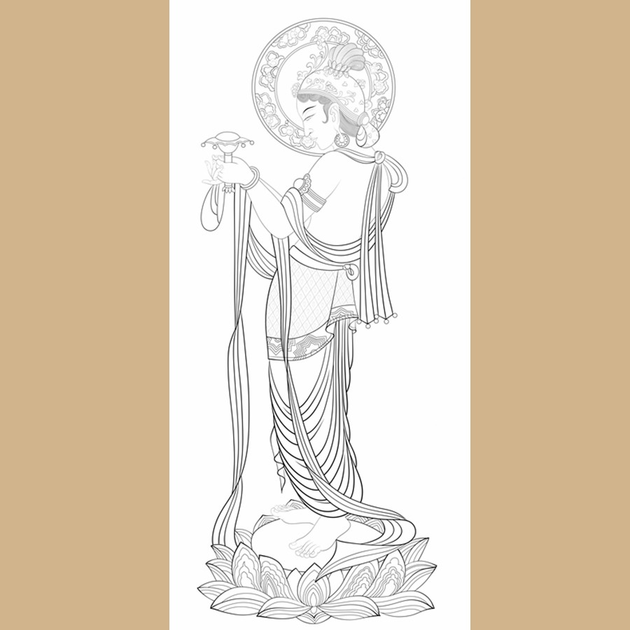 高清张大千敦煌壁画菩萨白描底稿工笔画佛像线稿线描实物打印勾线