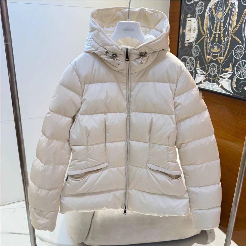 白色连帽收腰短款羽绒服女|修身