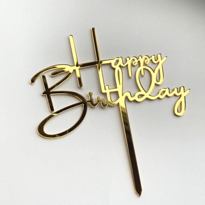 彩虹烘焙馆蛋糕装饰亚克力插牌英文生日快乐连笔艺术字体插件金银