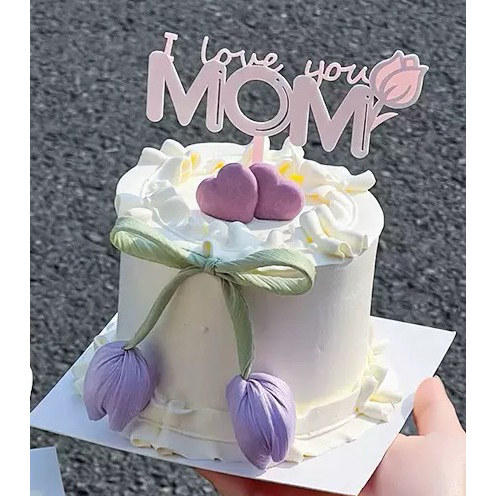 彩虹烘焙馆母亲节网红装饰蛋糕插牌mom布艺郁金香爱心饼干仙女妈