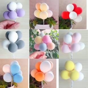 彩虹烘焙馆装饰软陶气球生日蛋糕插件许愿彩色气球粉白蓝红紫黄灰