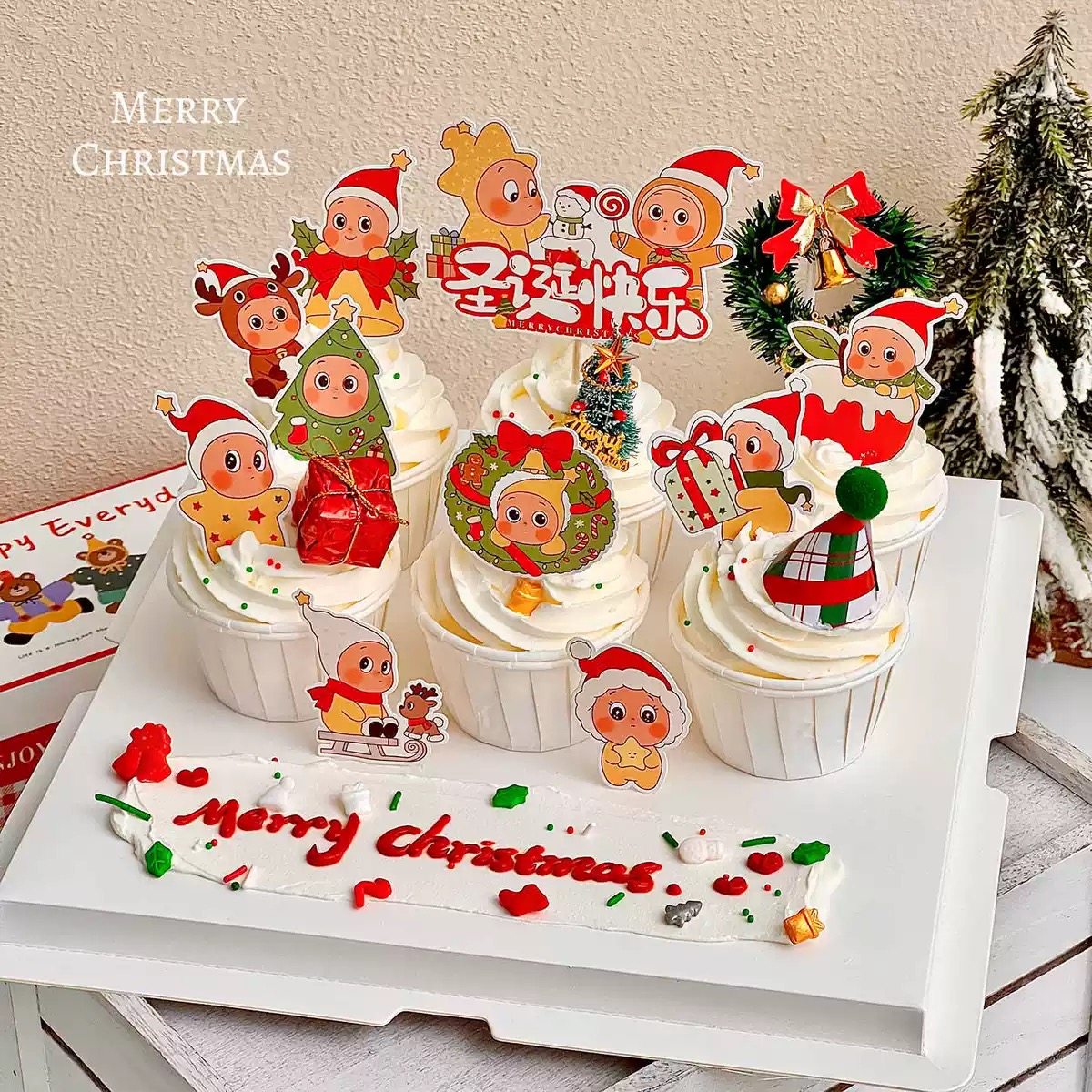 圣诞节平安夜纸杯蛋糕装饰插件