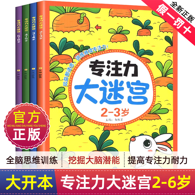 专注力大迷宫全套4册2-3-4-5-6岁训练书儿童益智训练书幼儿高难度闯关找不同注意力思维训练给孩子提高视觉培养思维逻辑图画捉迷藏-封面