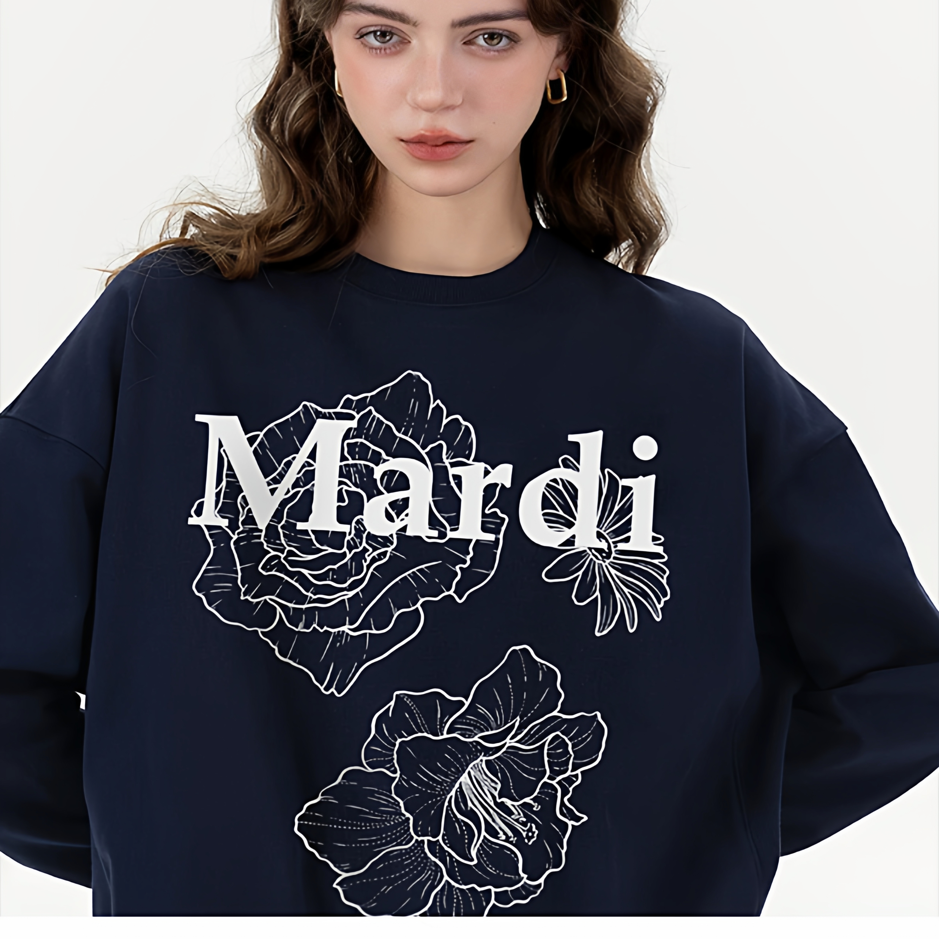 Mardi雏菊圆领休闲卫衣25秋季新款宽松上衣韩系百搭长袖