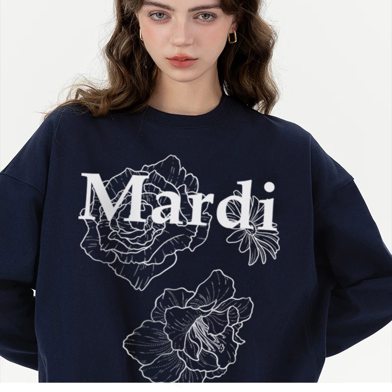Mardi花朵印花圆领套头卫衣25秋冬小众轻奢休闲百搭上衣