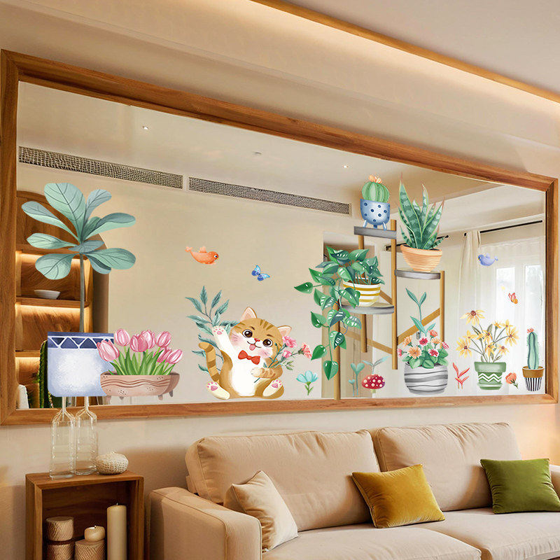 森系猫咪盆栽UV贴纸