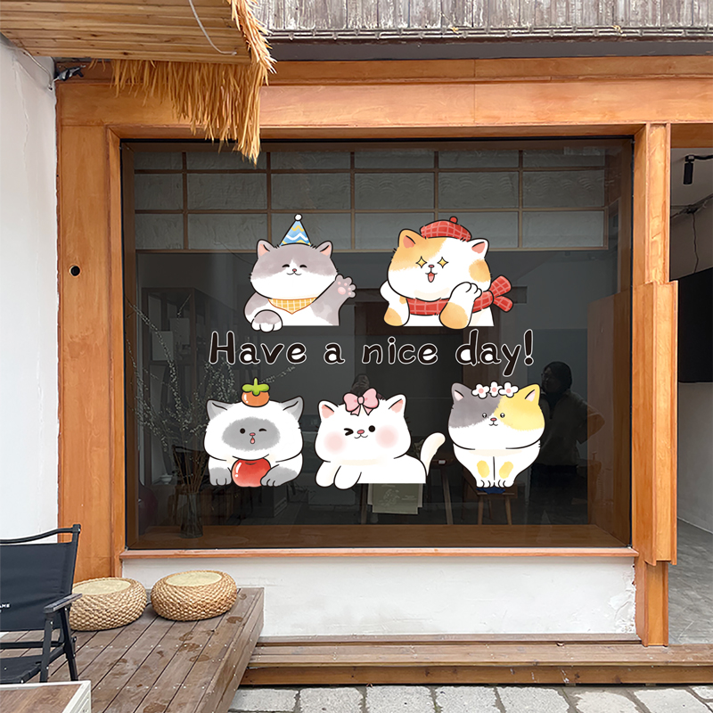 创意卡通猫咪贴纸宠物店铺装饰品个性贴画客厅卧室儿童房间自粘图片