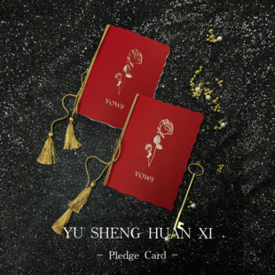 欢囍原创-新中式红色玫瑰烫金婚礼誓言卡父母证婚致辞手卡高级
