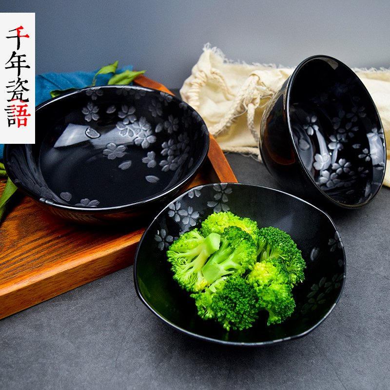 日本进口饭碗黑色陶瓷餐具碗可爱韩式碗吃播碗家用单个买新款碗
