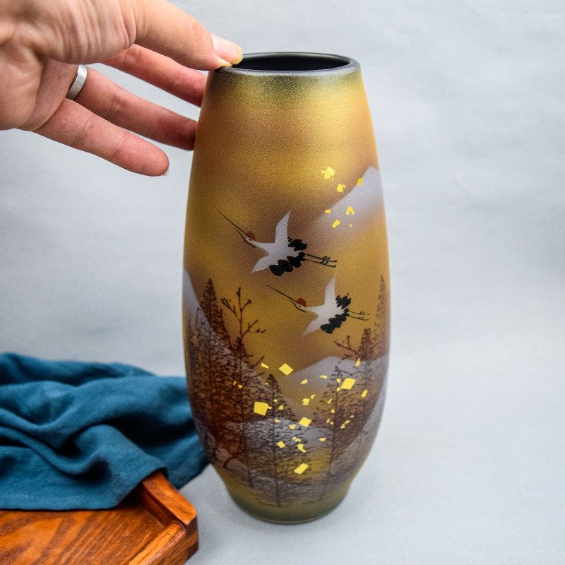日本九谷烧花瓶摆件 客厅 插花陶瓷家居饰品干花花瓶花瓶现代简约