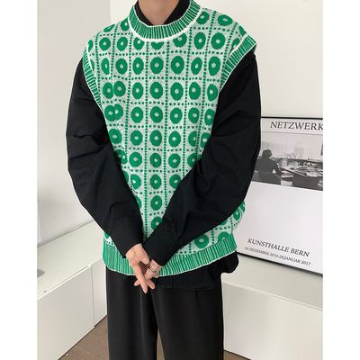 【满两件包邮】2025秋冬新款青少年学生毛衣坎肩格子针织马甲背心