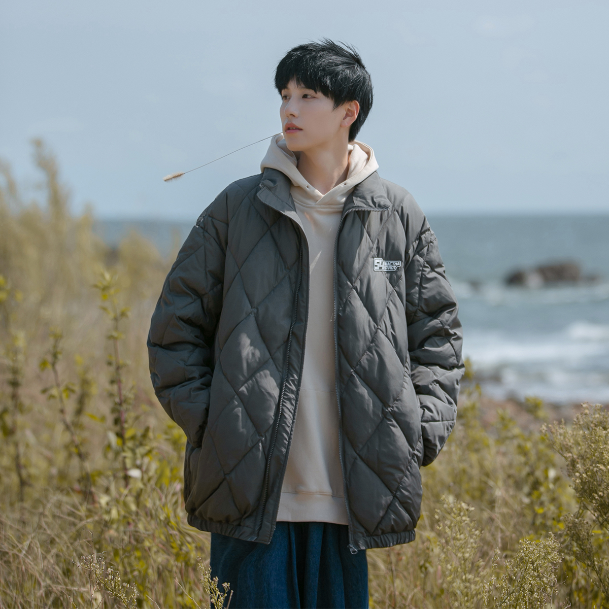 【满两件包邮】2025冬装新款青少年港风学生保暖贴标菱格棉衣外套