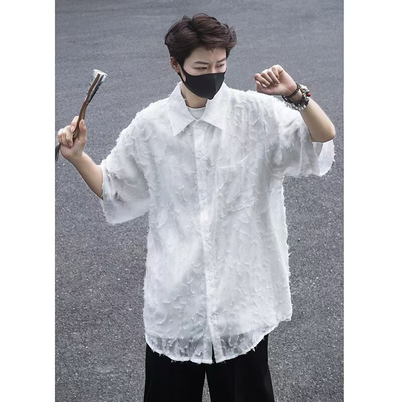 【满两件包邮】2025夏季新款青少年学生复古薄款短袖衬衫休闲上衣