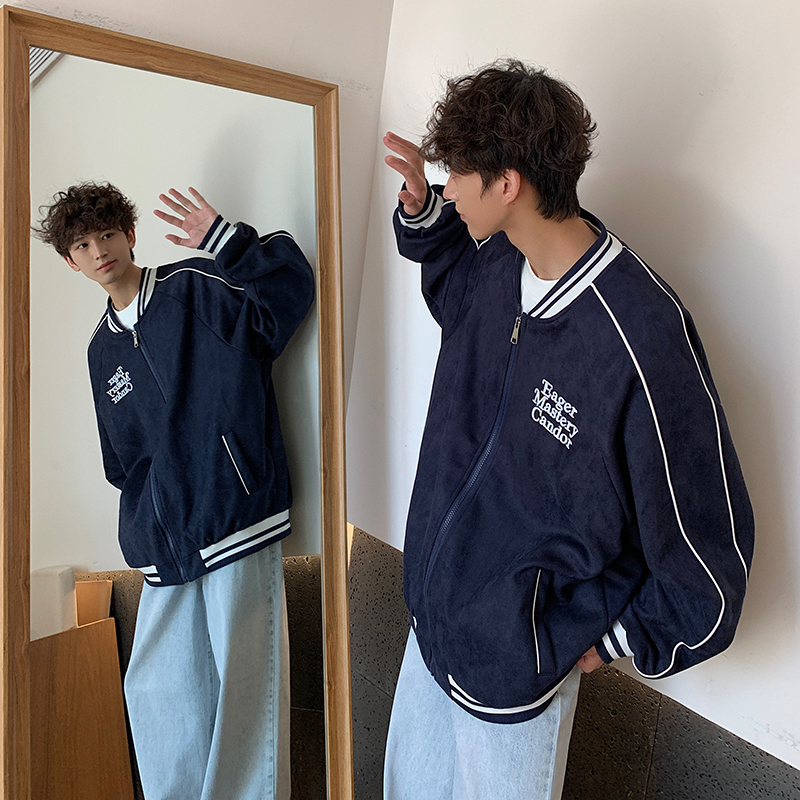 【满两件包邮】2025秋季新款青少年港风美式潮牌刺绣情侣棒球夹克