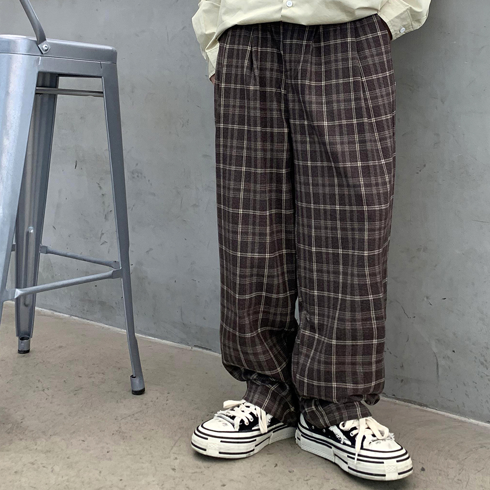 【满两件包邮】2025秋装新款青少年学生港风格子休闲裤中性风长裤