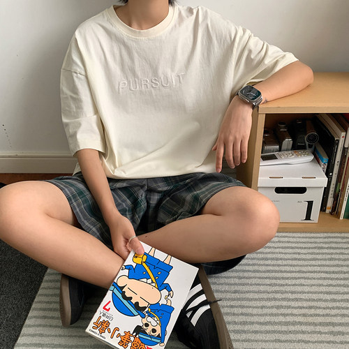 11284【满两件包邮】2025夏季新款青少年潮牌字母绣花短袖T恤上衣