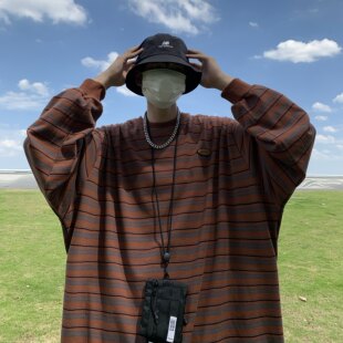 12868【满两件包邮】2026秋季新款青少年港风日系条纹圆领卫衣潮