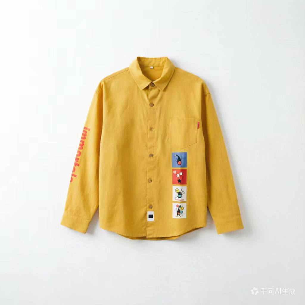 Z424【满两件包邮】2026春季新款青少年港风宽松卡通印花长袖衬衫