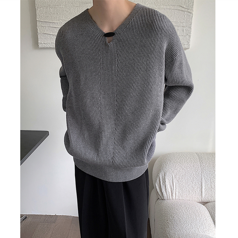 【满两件包邮】2025秋新款港风V领针织衫韩版禁欲系小众套头上衣