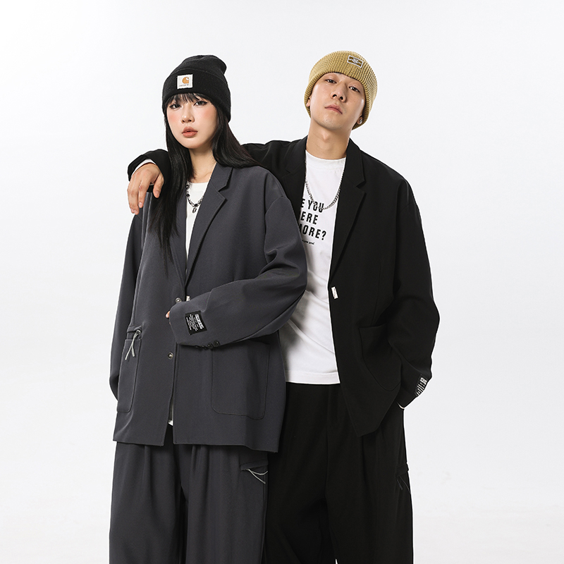 【满两件包邮】2025秋季新款青少年港风潮牌宽松垂感西服休闲外套