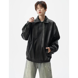 新款 2025秋季 包邮 青少年港风宽松pu皮夹克潮牌情侣外套 满两件