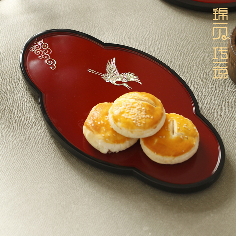 螺钿漆器茶盘家用实木茶具台古风小型托盘放茶叶杯沥水干泡台茶海