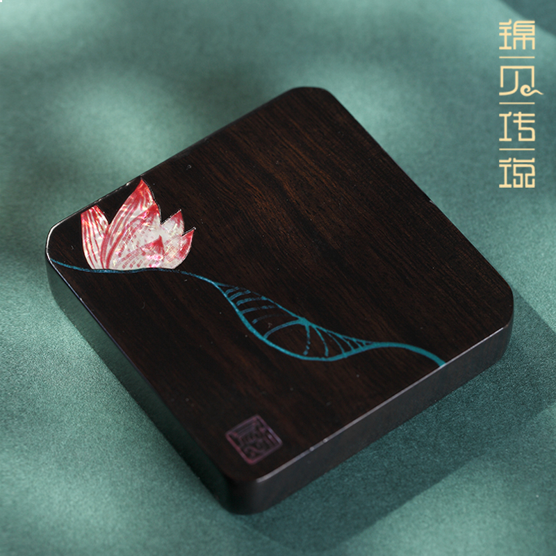 锦贝传说黑檀木茶杯垫螺钿漆器实木质茶具茶托隔热垫中式复古杯垫