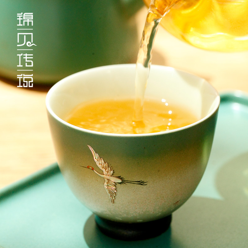 螺钿窑变陶瓷茶杯釉上彩瑞鹤手工高档主人品茗茶盏功夫茶具主人杯