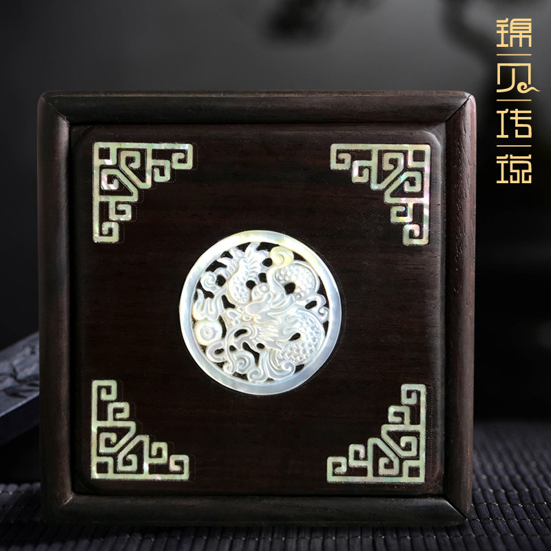 锦贝传说螺钿漆器贝雕手串盒小实木质复古风紫檀木文玩盒子收纳盒