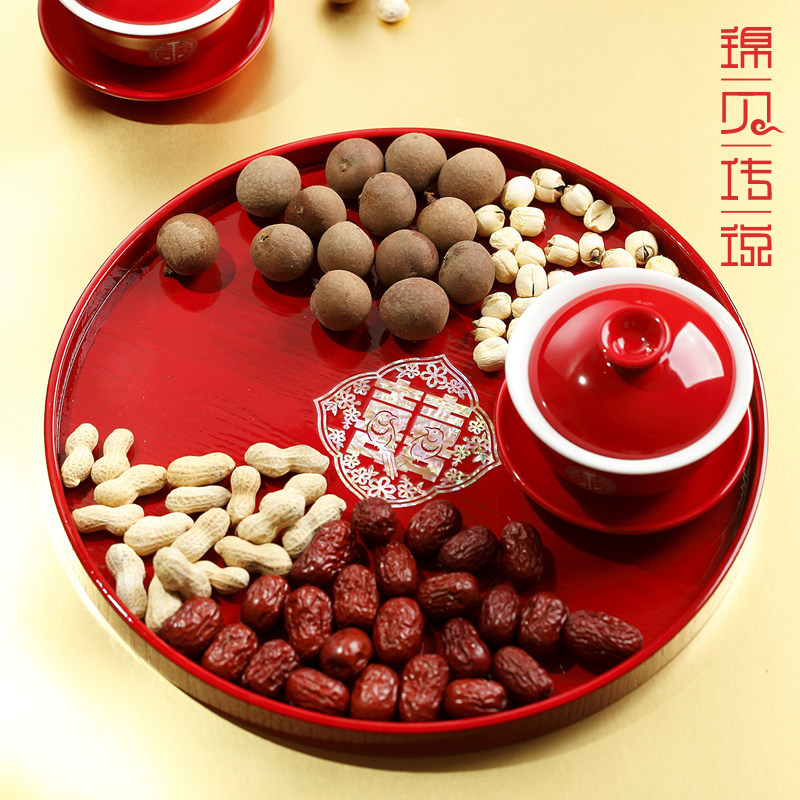锦贝传说中式结婚托盘红色敬茶木盘敬酒喜盘圆形喜庆干果零食平盘,家居饰品,果盘/果篓,淘宝优惠券,粉丝福利购,淘宝优惠卷