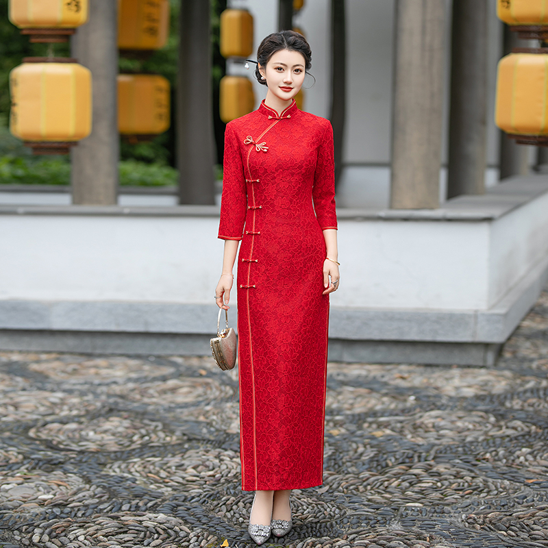 苏雅琪红色旗袍礼服裙