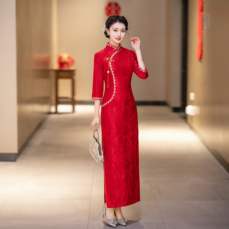 新娘婚宴装喜婆婆2025春秋款结婚旗袍中长七分袖外嫁女回娘家旗袍