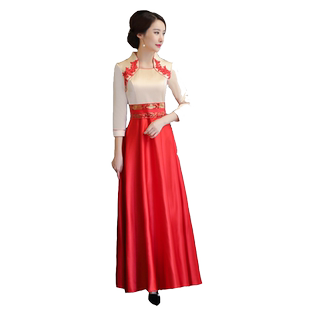 冬款长袖改良礼仪旗袍迎宾礼仪校庆活动学生装晚宴年会大摆合唱裙
