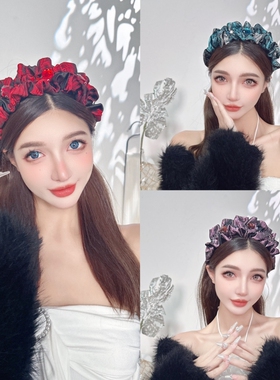 KUKKUU 原创巴洛克复古织锦提花褶皱蓬松不规则钻饰宽边发箍发饰