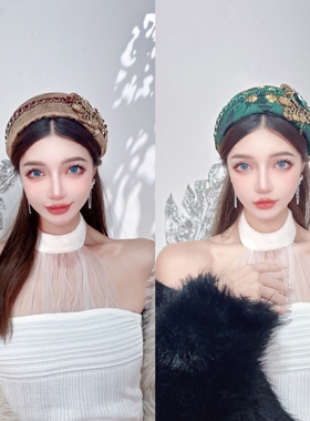 KUKKUU 原创巴洛克古风提花刺绣图腾合金宝石吊坠宽海绵发箍头饰