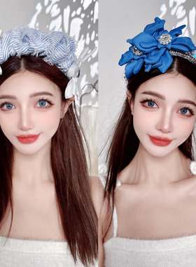 KUKKUU 原创重工高颅顶泡泡褶皱不规则花钻饰海绵发箍清新感发饰