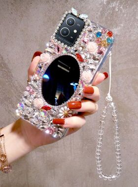 适用vivoY33s带钻手机壳镜子V2166A全包Y76sY55sY77e奢华水钻S16女潮x90/x80x70x60x50带钻S12s15s10y55s软壳