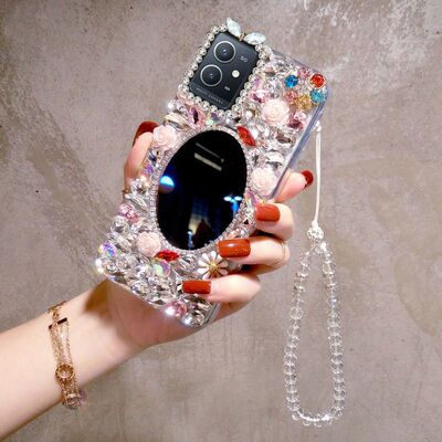 适用vivoY33s带钻手机壳镜子V2166A全包Y76sY55sY77e奢华水钻S16女潮x90/x80x70x60x50带钻S12s15s10y55s软壳