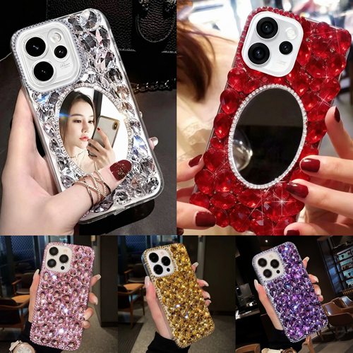 适用于OPPOReno16pro满钻奢华A6Pro高档A5手机壳Reno15c软壳A3pro女款reno14/13全包防摔Findx9高级化妆镜子
