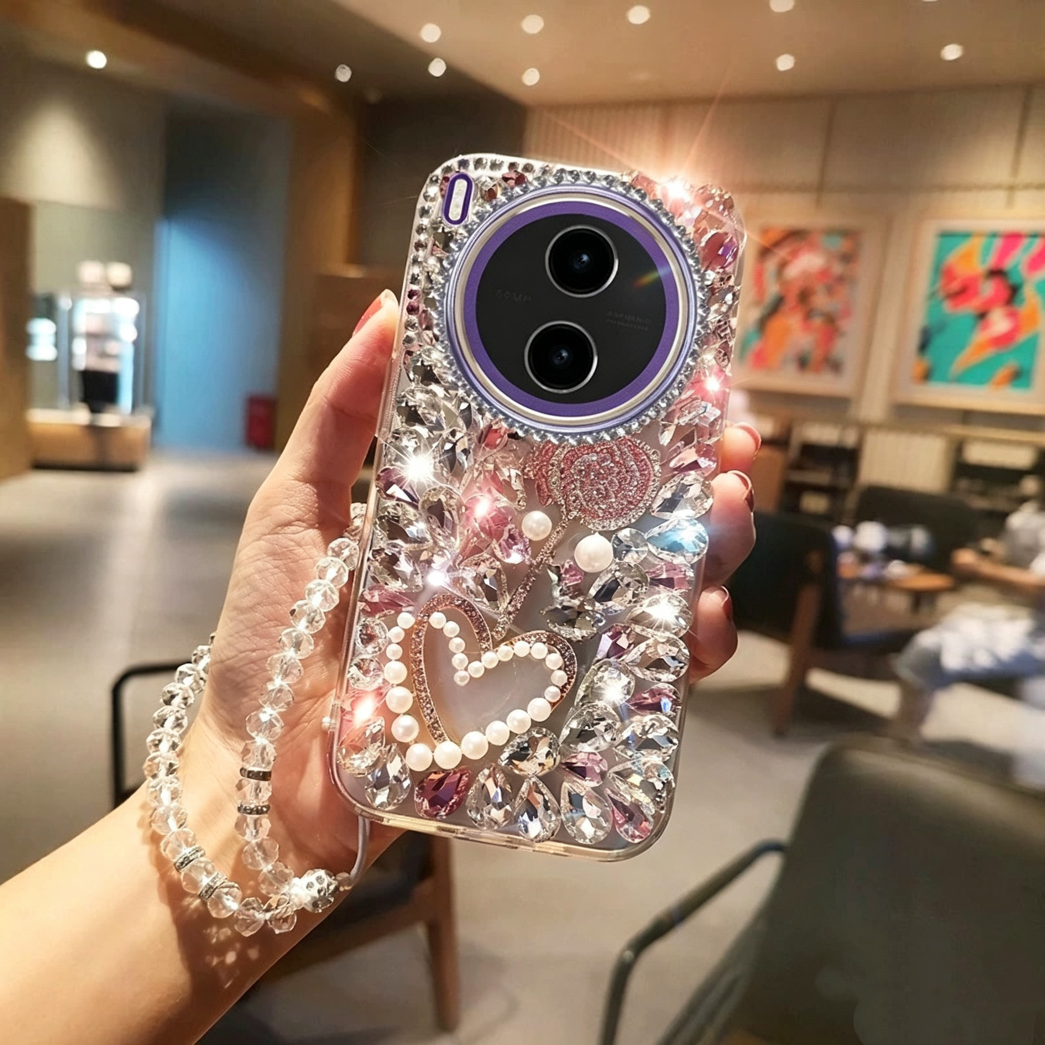 适用于vivoY600Pro满钻爱心珍珠棒棒糖手机壳V2561A闪钻全包防摔y600pro女款带手绳5G奢华高档水钻个性y6t新