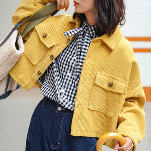 外套条绒秋冬上衣夹克姜黄中性百搭 灯芯绒短款 hewu和物 原创自制